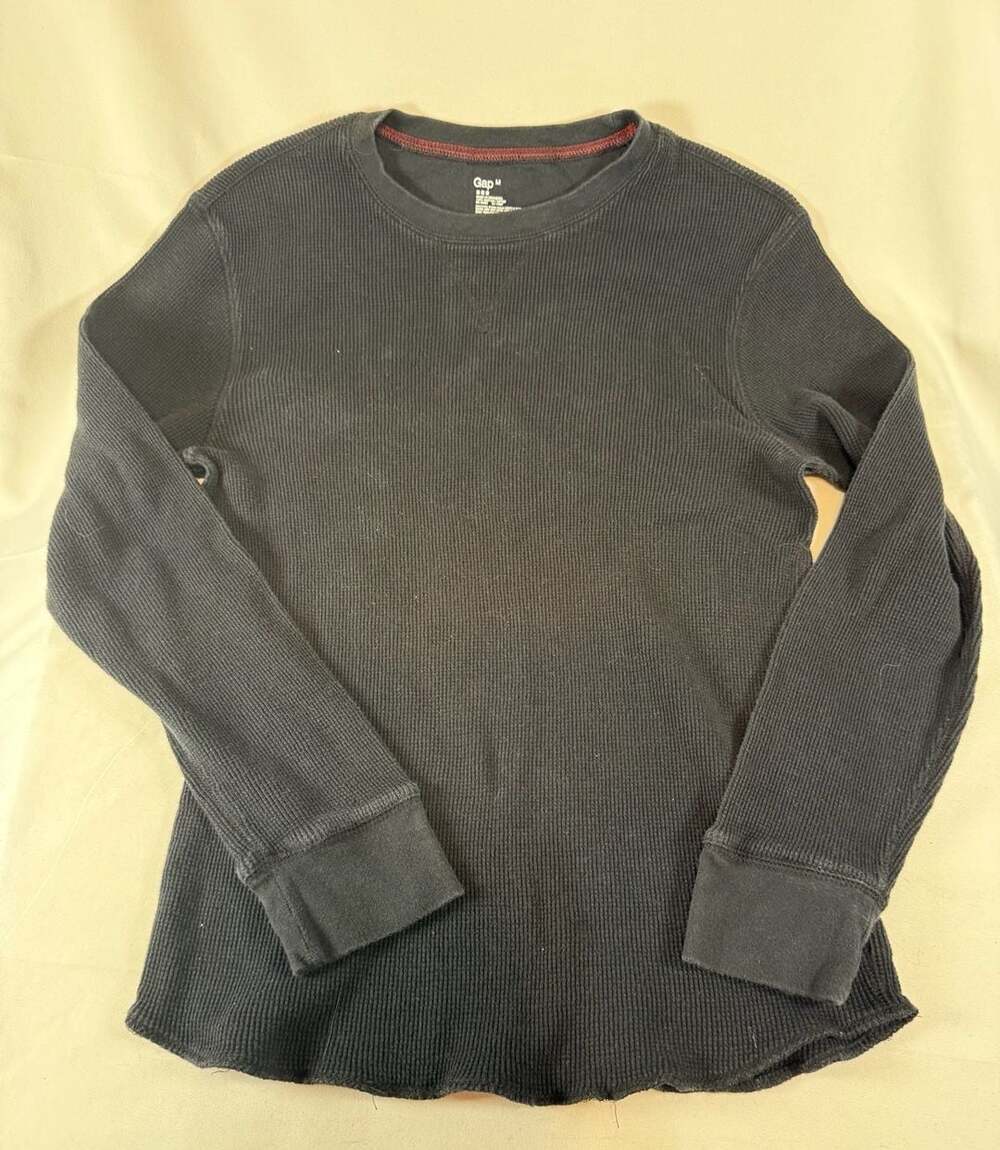 Gap Waffle Knit Thermal Long Sleeve Shirt Size M Black Cotton Heritage Workwear